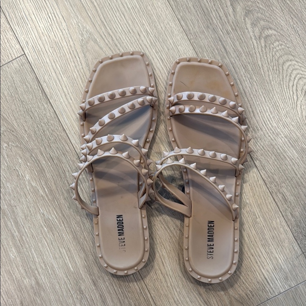 Steve Madden Tan Embellished Slide Sandals
